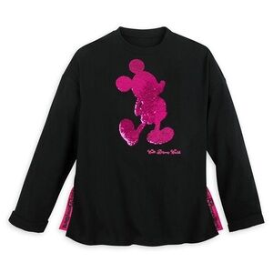 Disney World Mickey Mouse Reversible Sequin Sweatshirt small pink black
